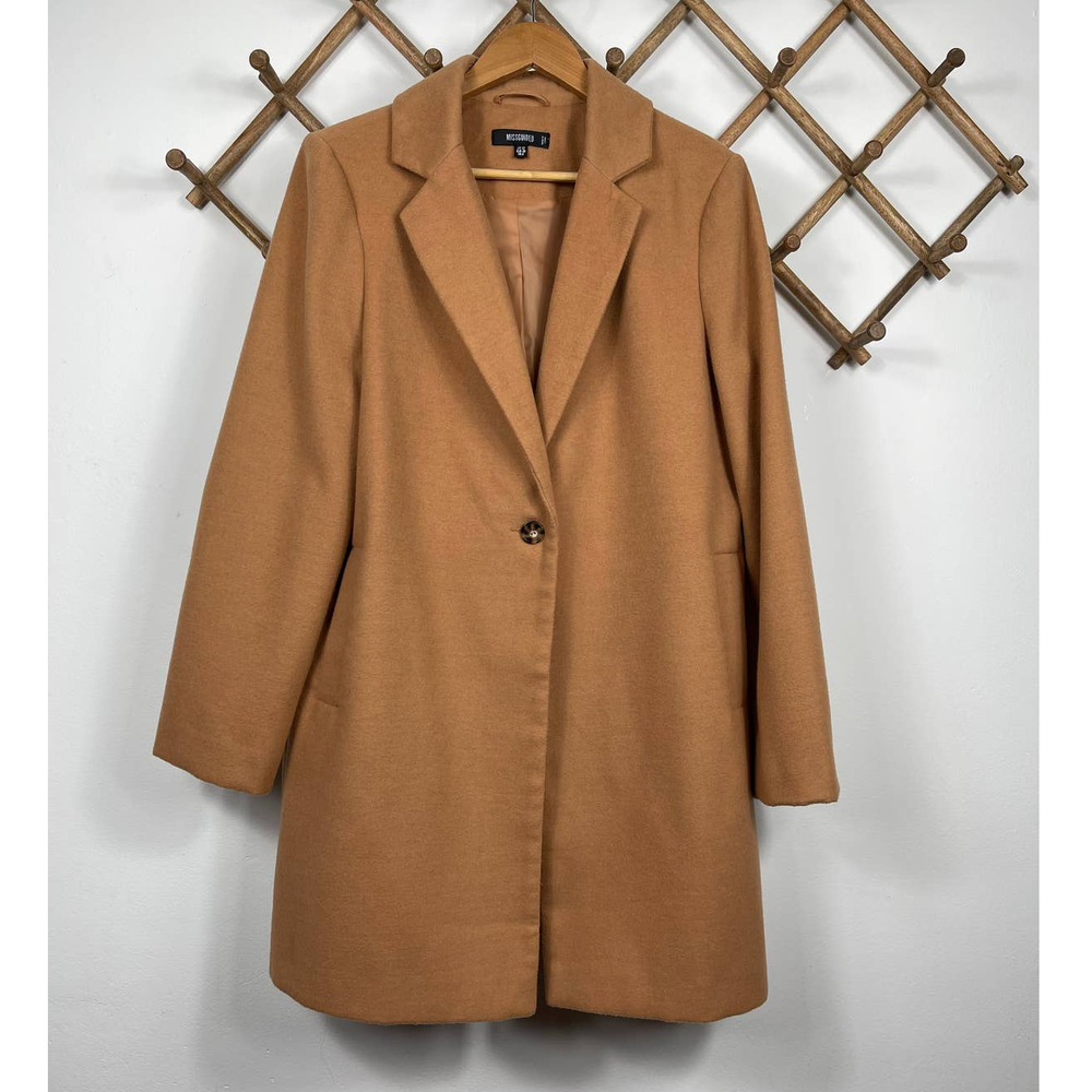 Missguided Slim Longline Coat in Camel Size US 8